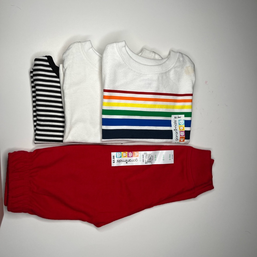 4 piece boys toddler shirts and red pants 6-9m